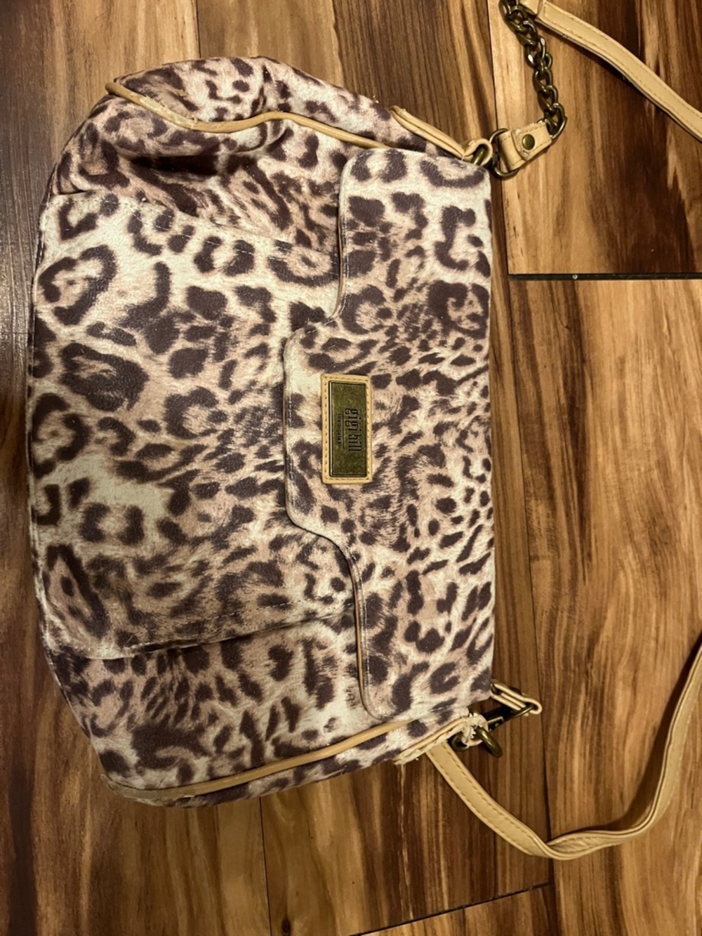 Leopard-Print Shoulder Bag in Brown and Cream by Gigi hill